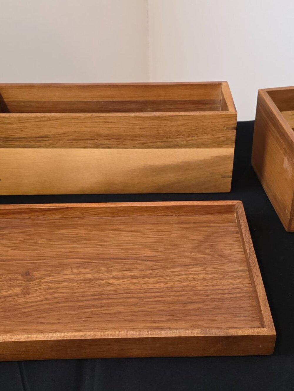 Acacia Wood Cosmetic Holder Set of 3 + Tray. - Picture 5 of 12